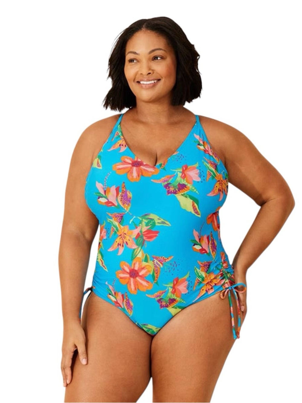 Shade & Shore Blue Floral Medium Coverage One Piece Swimsuit